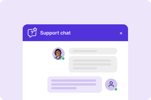 Eine Person im türkisen Oberteil erhält in einem Chatfenster Hilfe und Support für ihre Website.